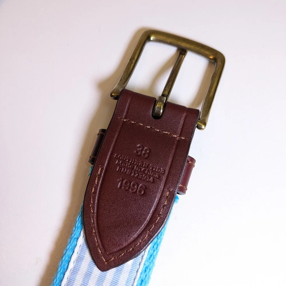 Southern Tide Skipjack Fish Belt Mens 38 Aqua Blue Canvas Leather Preppy Coastal